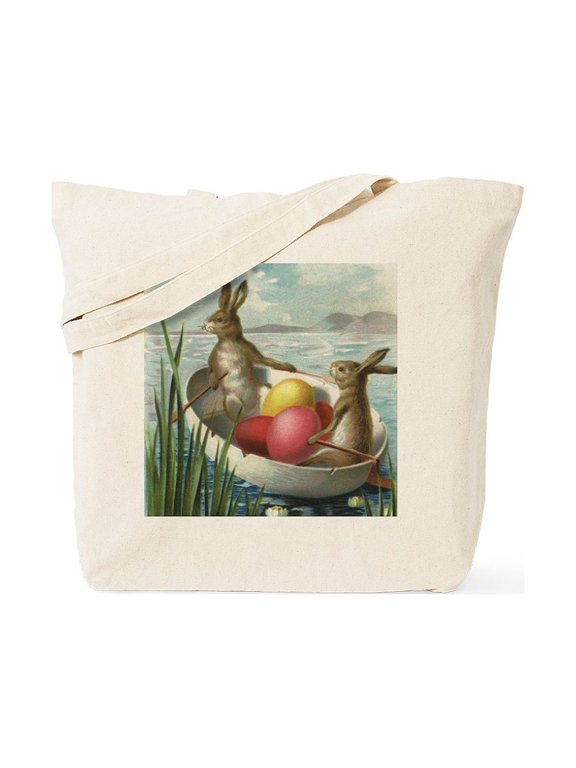 - Vintage Easter Bunnies Tote Bag - Unisex Canvas Tote Bag, Beige, 1-Piece