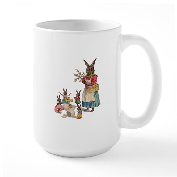 CafePress - Vintage Easter Bunny With Spring Flowers Mug - 15 oz Ceramic Large White Nolvety Mug