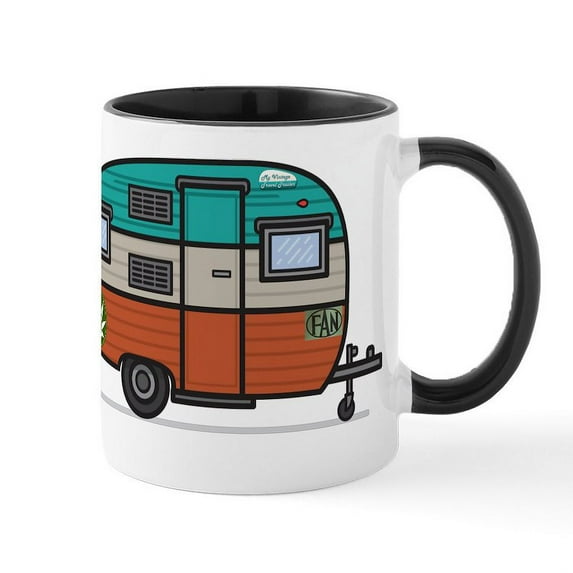 CafePress - Vintage FAN Travel Trailer Mugs - 11 oz Ceramic Mug - Novelty Coffee Tea Cup