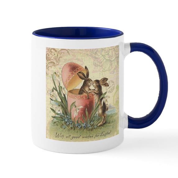 CafePress - Vintage French Easter Bunnies In Egg Mugs - 11 oz Ceramic Mug - Novelty Coffee Tea Cup