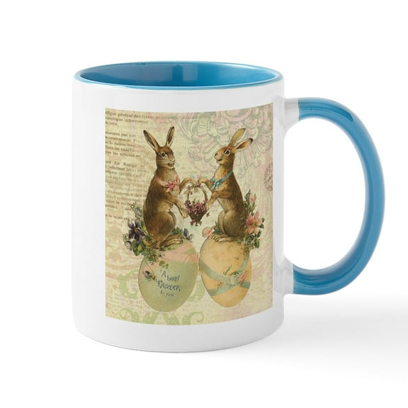CafePress - Vintage French Easter Bunnies Mugs - 11 oz Ceramic Mug - Novelty Coffee Tea Cup