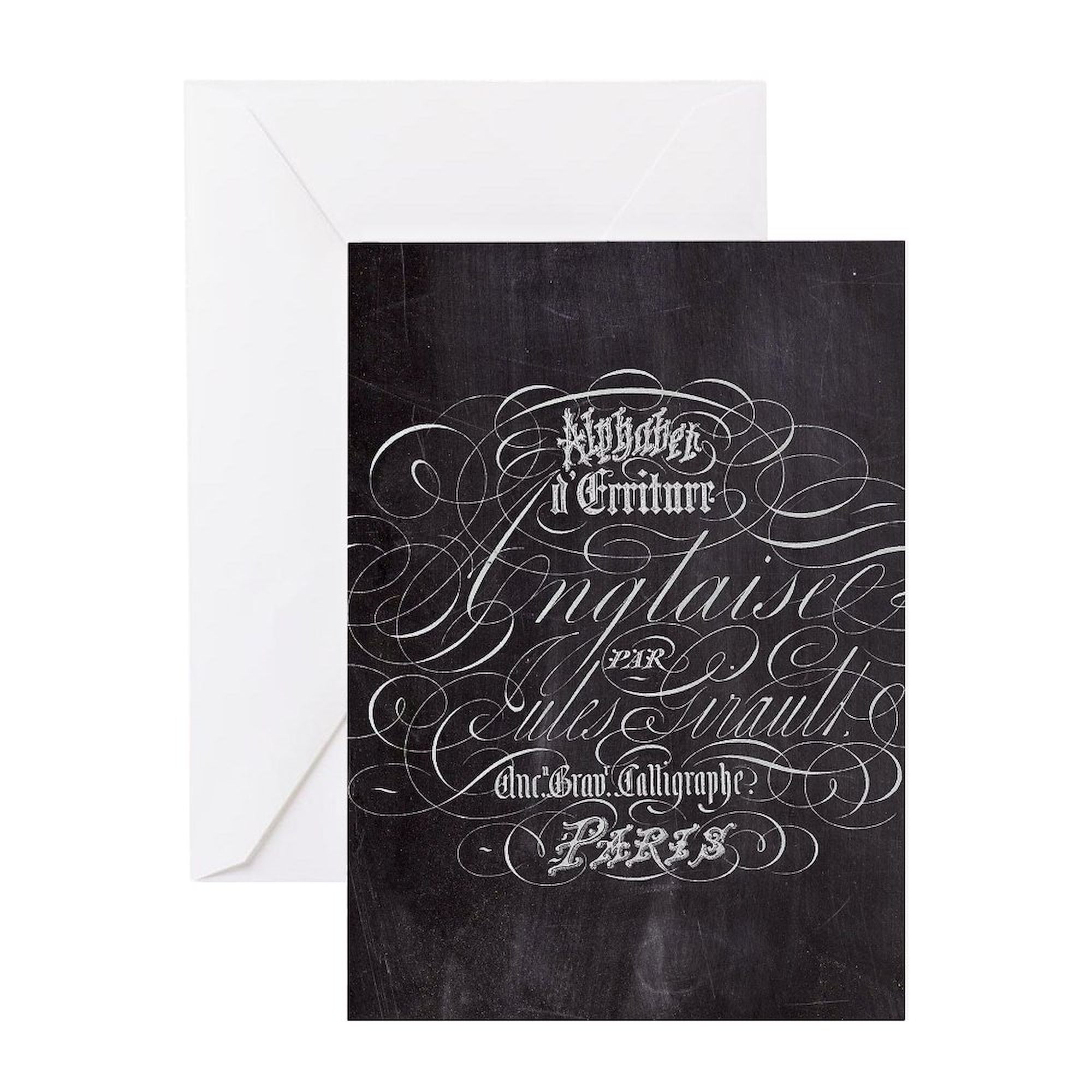 CafePress - Vintage French Scripts Paris Greeting Cards - Greeting Card, Blank Inside Glossy