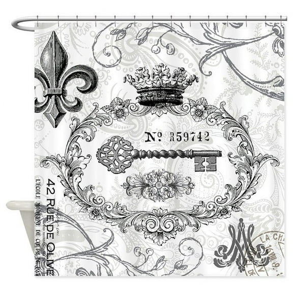CafePress - Vintage French Shabby Chic Key Collage Shower Curt - Unique Fabric Shower Curtain 70" x 72"