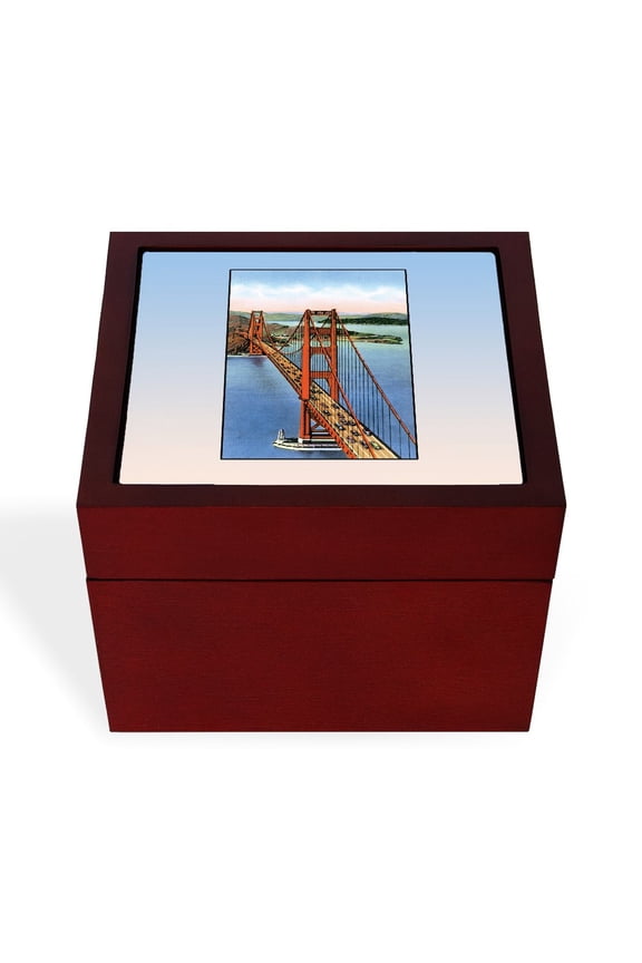 - Vintage Golden Gate Bridge - Keepsake Box, Finished Hardwood Jewelry Box, Velvet Lined Memento Box