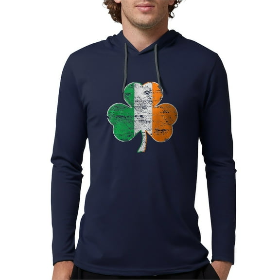 CafePress - Vintage Irish Flag Shamrock Long Sleeve T Shirt - Mens Hooded Shirt