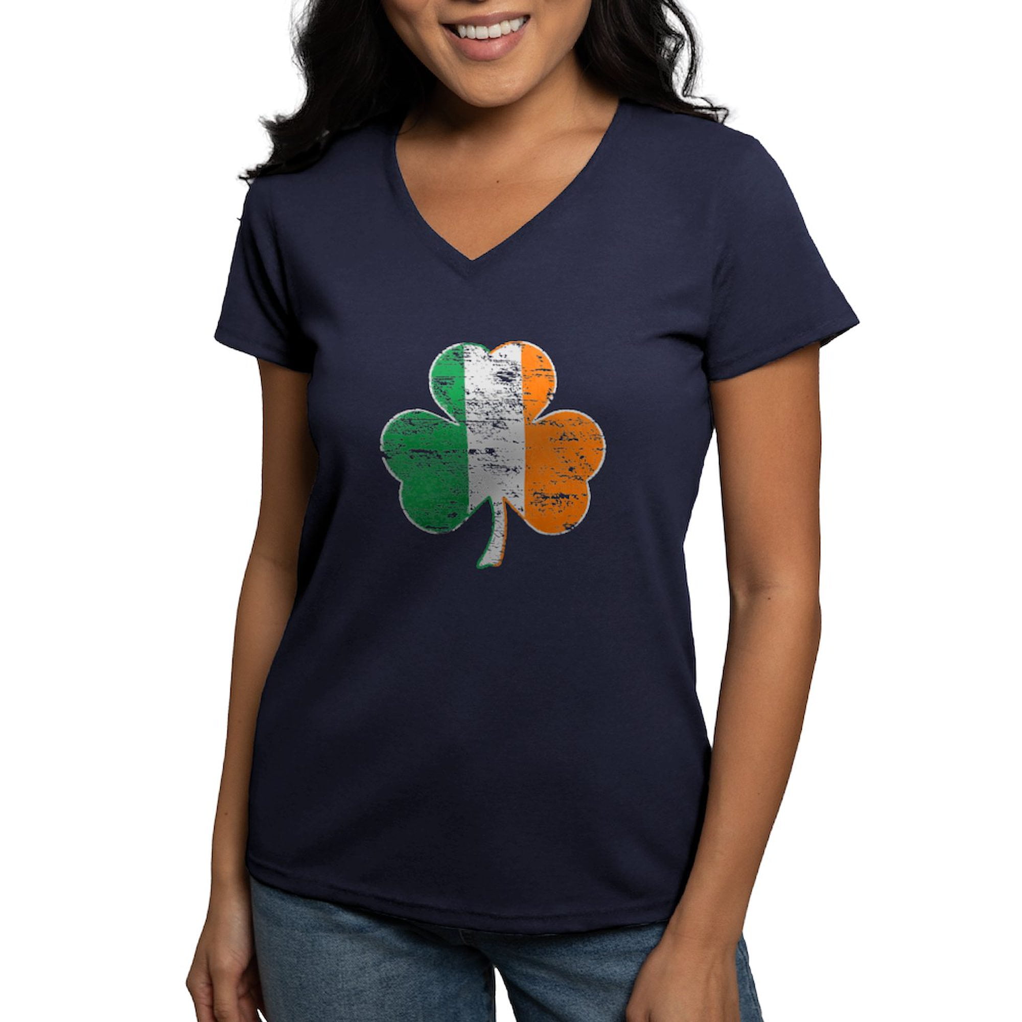 CafePress Vintage Irish Flag Shamrock T Shirt Women's V-Neck