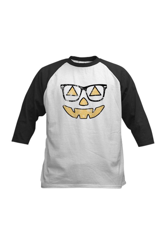 - Vintage Jack O Lantern With Glasses Halloween Base - Kids Cotton Baseball Jersey, 3/4 Sleeve Shirt