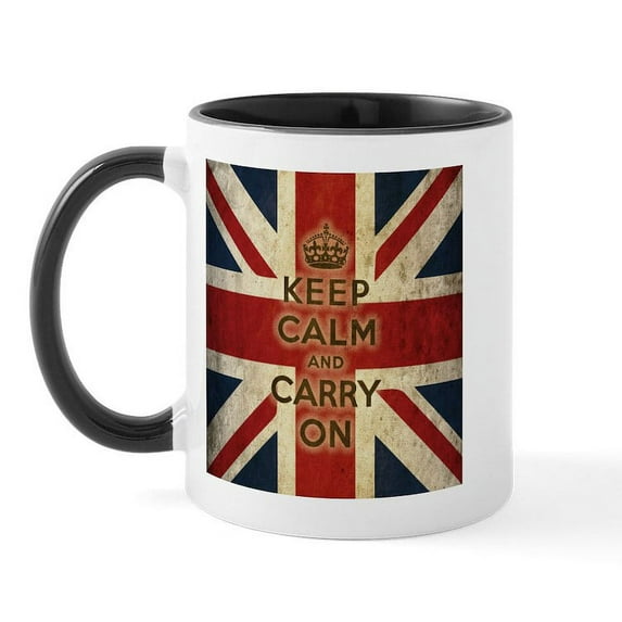 CafePress - Vintage Keep Calm And Carry On Mug - 11 oz Ceramic Mug - Novelty Coffee Tea Cup