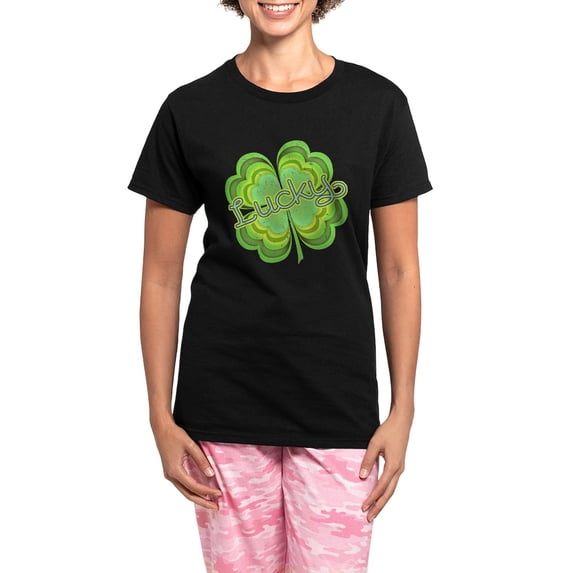 CafePress - Vintage Lucky 4 Leaf Clover Women's Dark Pajamas - Women's Short Sleeve Print T-Shirt and Pants Dark Cotton Pajama Set