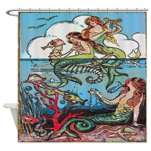 CafePress - Vintage Mermaids Seashorse Fish - Unique Fabric Shower Curtain 70" x 72"