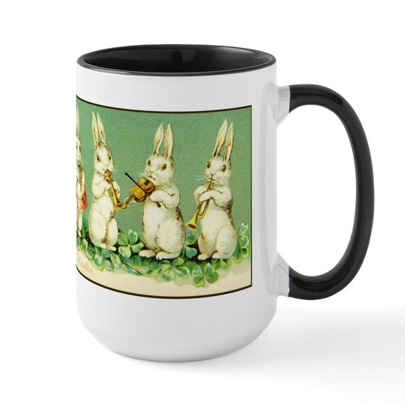 CafePress - Vintage Musical Easter Bunnies Large Mug Mugs - 15 oz Ceramic Large White Novelty Mug