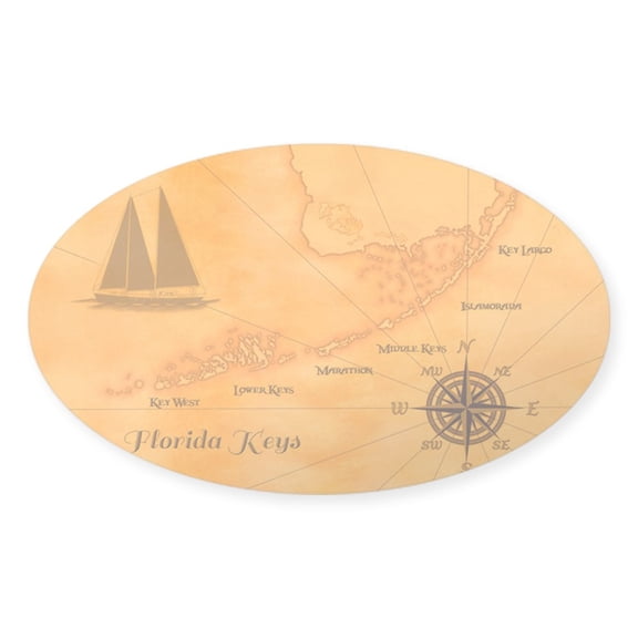 CafePress - Vintage Nautical Florida Keys Map Sticker - Sticker (Oval)