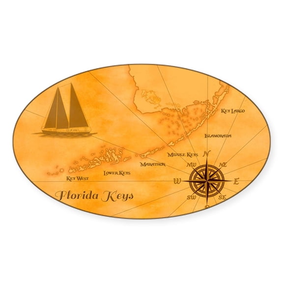 CafePress - Vintage Nautical Florida Keys Map Sticker - Sticker (Oval)