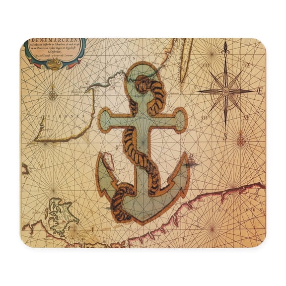 CafePress - Vintage Nautical Map Anchor Mousepad - Non-slip Rubber Mousepad, Gaming Mouse Pad