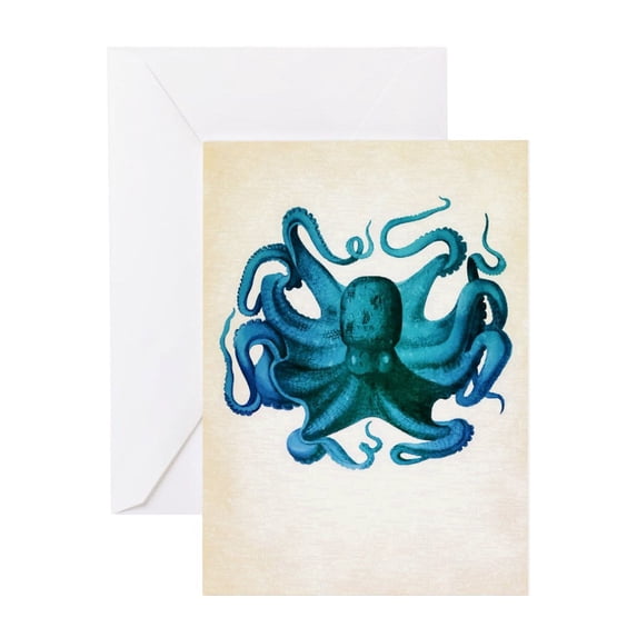 CafePress - Vintage Octopus Greeting Cards - Greeting Card, Blank Inside Matte