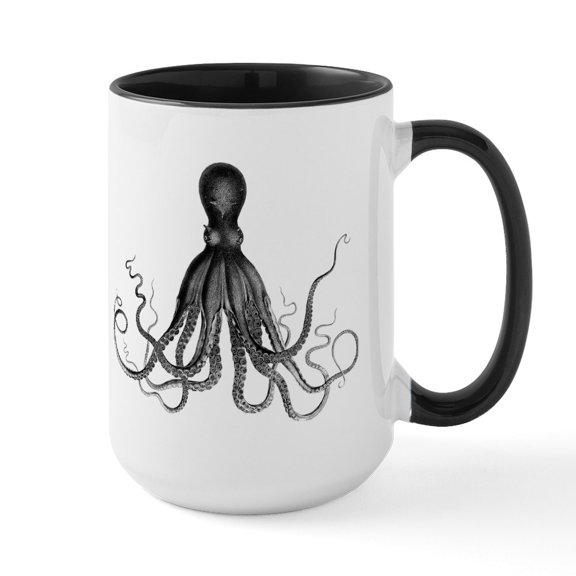 CafePress - Vintage Octopus Mugs - 15 oz Ceramic Large White Novelty Mug