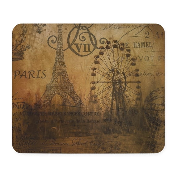 CafePress - Vintage Paris Eiffel Tower Scripts Mousepad - Non-slip Rubber Mousepad, Gaming Mouse Pad