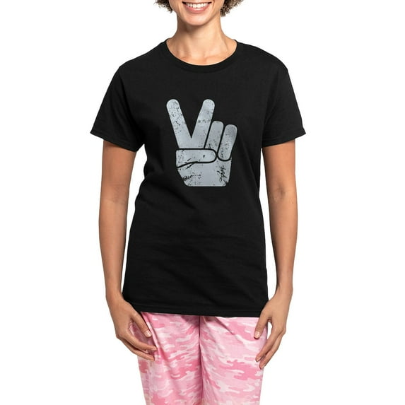 CafePress - Vintage Peace Sign Women's Dark Pajamas - Women's Short Sleeve Print T-Shirt and Pants Dark Cotton Pajama Set