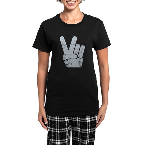 CafePress - Vintage Peace Sign Women's Dark Pajamas - Women's Short Sleeve Print T-Shirt and Pants Dark Cotton Pajama Set