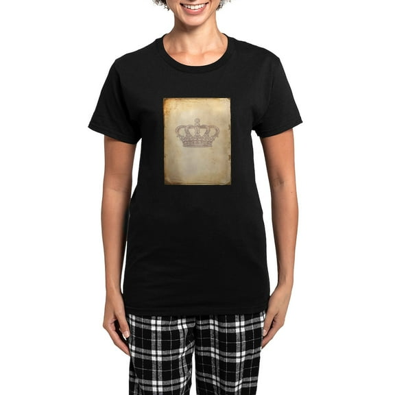 CafePress - Vintage Pink Royal Crown Pajamas - Women's Short Sleeve Print T-Shirt and Pants Dark Cotton Pajama Set