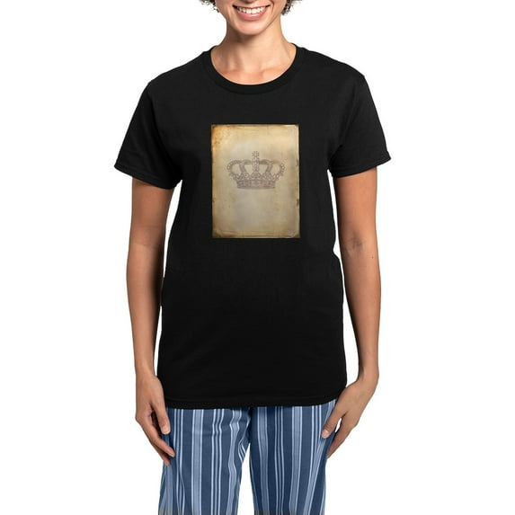 CafePress - Vintage Pink Royal Crown Pajamas - Women's Short Sleeve Print T-Shirt and Pants Dark Cotton Pajama Set