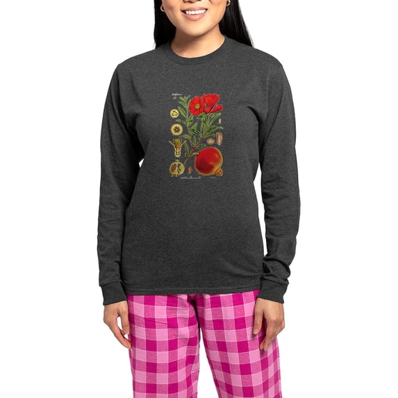 CafePress - Vintage Pomegranate - Women's Long Sleeve Charcoal Gray Pajamas