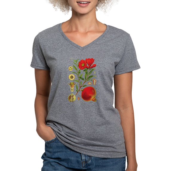 CafePress - Vintage Pomegranate Women's V Neck Dark T Shirt - Women's V-Neck Dark T-Shirt