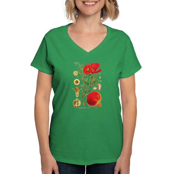 CafePress - Vintage Pomegranate Women's V Neck Dark T Shirt - Women's V-Neck Dark T-Shirt
