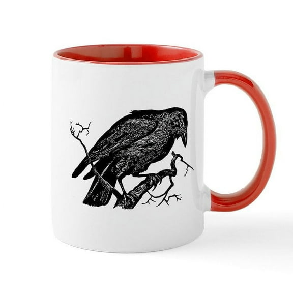 CafePress - Vintage Raven In Tree Illustration Mug - 11 oz Ceramic Mug - Novelty Coffee Tea Cup