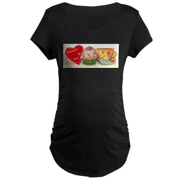 CafePress - Vintage Retro Cupcake And Teacup Maternity T Shirt - Maternity Dark T-Shirt