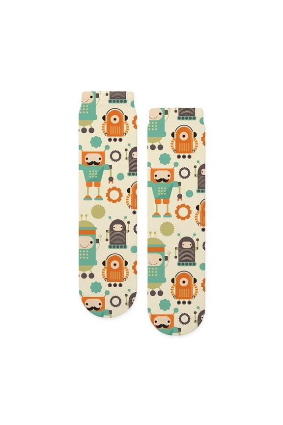- Vintage Robot Pattern - Unisex Novelty Printed Crew Adult Socks