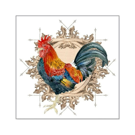 CafePress - Vintage Rooster, French Adv Square Sticker 3 X 3 - Square Sticker 3" x 3"