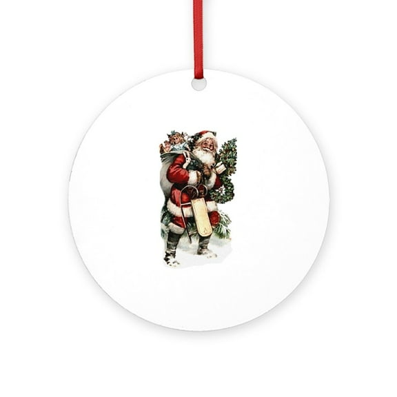 CafePress - Vintage Santa -  Round Wood Ornament 4"