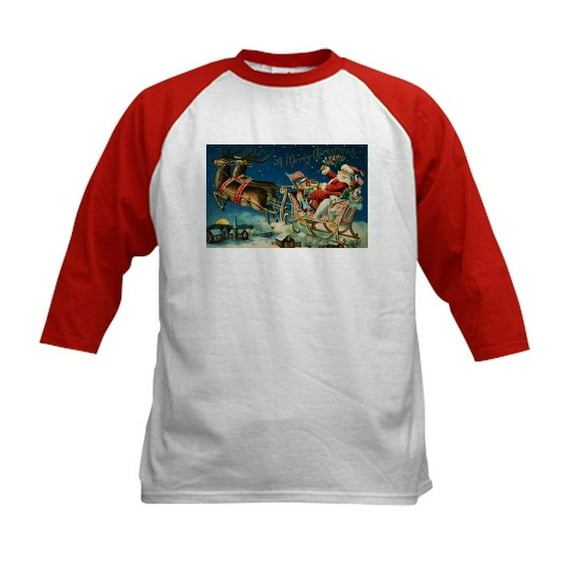 CafePress - Vintage Santa Sleigh Baseball Jersey - Kids Cotton Baseball Jersey, 3/4 Sleeve Shirt