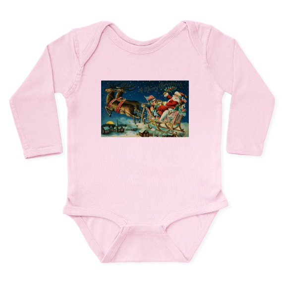 CafePress - Vintage Santa Sleigh Body Suit - Long Sleeve Cotton Baby Bodysuit