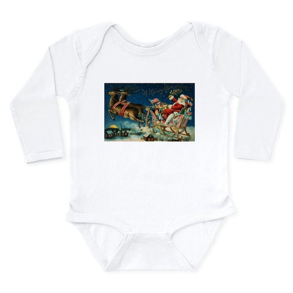 CafePress - Vintage Santa Sleigh Body Suit - Long Sleeve Cotton Baby Bodysuit