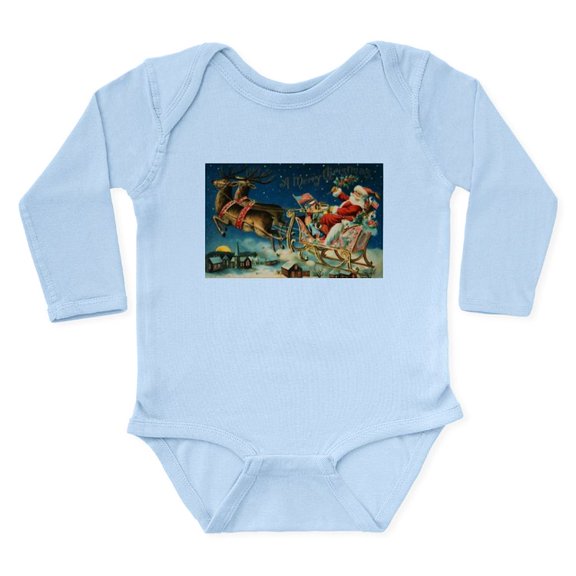CafePress - Vintage Santa Sleigh Body Suit - Long Sleeve Cotton Baby Bodysuit
