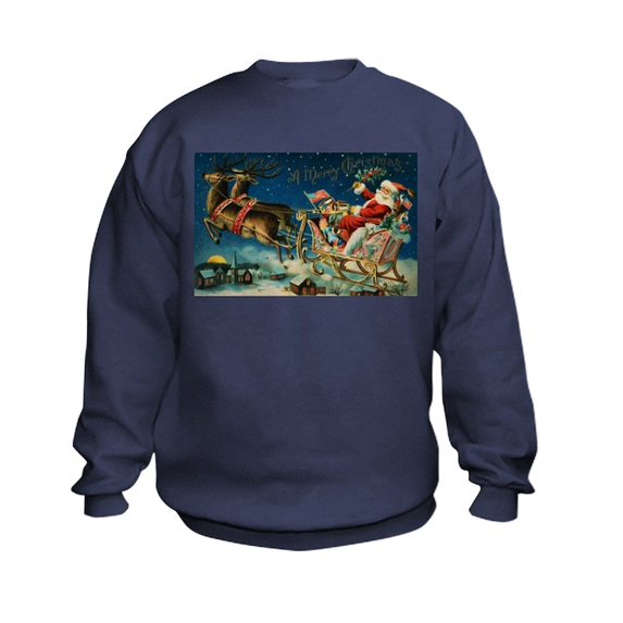 CafePress - Vintage Santa Sleigh Kids Sweatshirt - Kids Sweatshirt, Youth Crew Neck Sweatshirt