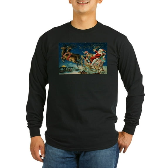 CafePress - Vintage Santa Sleigh Long Sleeve T Shirt - Long Sleeve Dark T-Shirt
