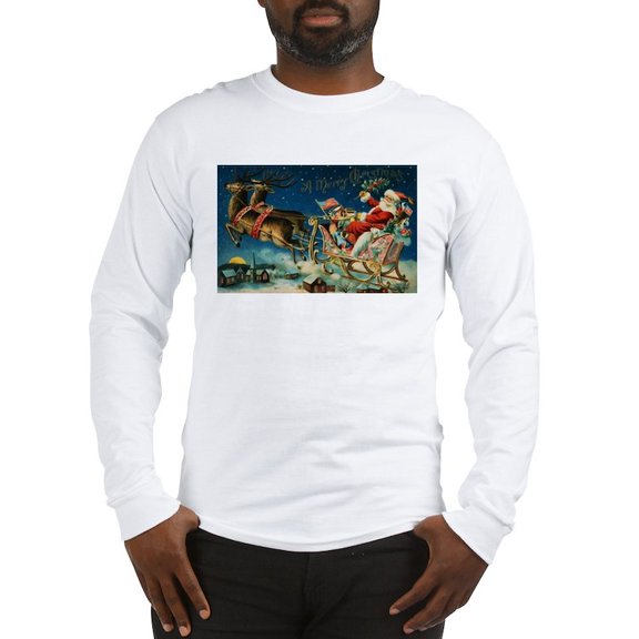 CafePress - Vintage Santa Sleigh Long Sleeve T Shirt - Unisex Cotton Long Sleeve T-Shirt