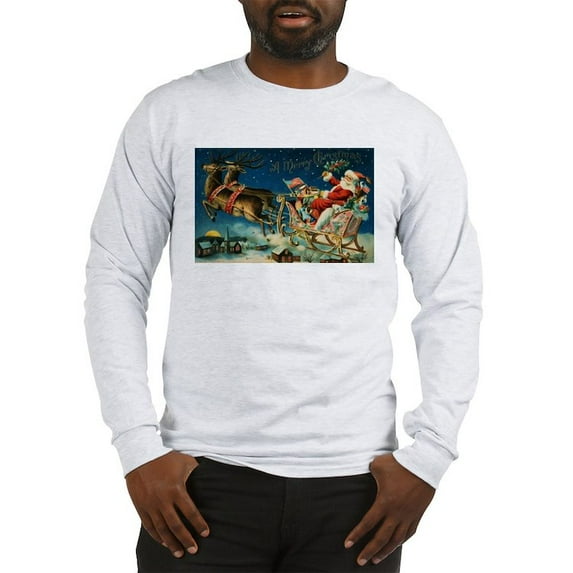 CafePress - Vintage Santa Sleigh Long Sleeve T Shirt - Unisex Cotton Long Sleeve T-Shirt