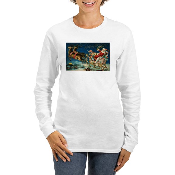 CafePress - Vintage Santa Sleigh Long Sleeve T Shirt - Women's Long Sleeve Graphic Casual T-Shirt