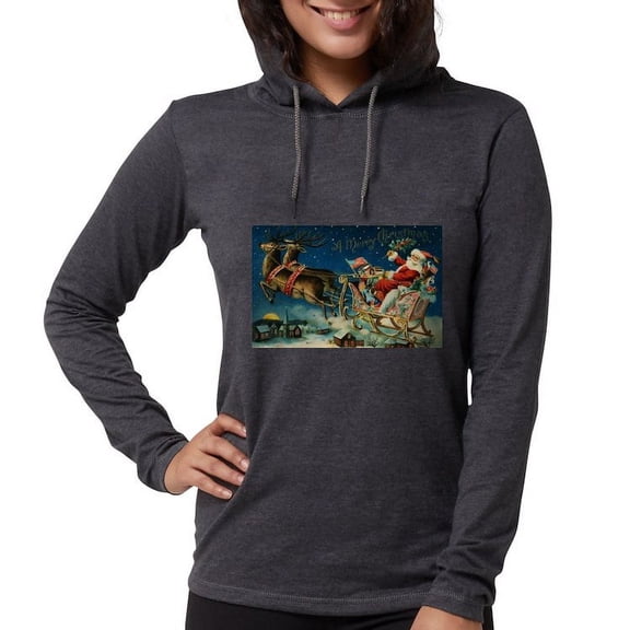 CafePress - Vintage Santa Sleigh Long Sleeve T Shirt - Womens Hooded Shirt