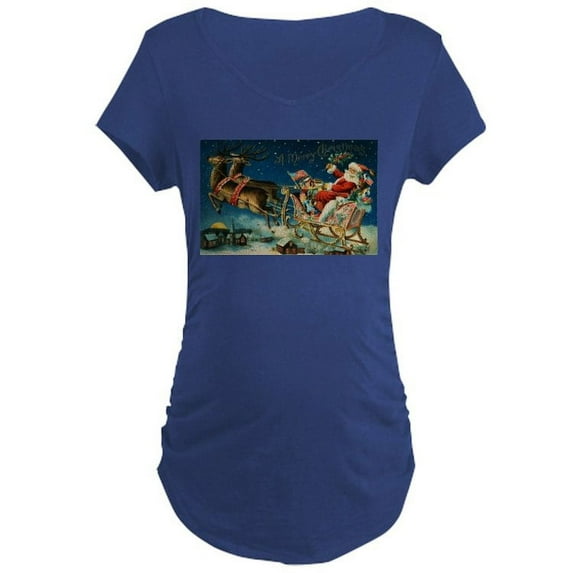 CafePress - Vintage Santa Sleigh Maternity T Shirt - Maternity Dark T-Shirt