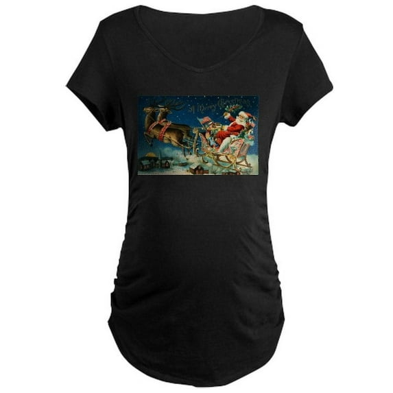 CafePress - Vintage Santa Sleigh Maternity T Shirt - Maternity Dark T-Shirt