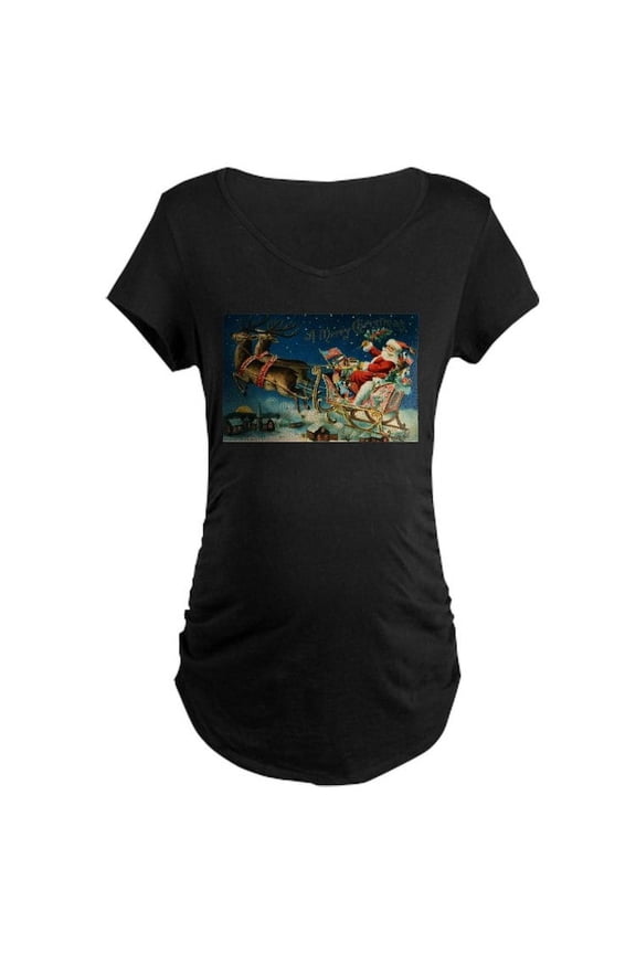 - Vintage Santa Sleigh Maternity T Shirt - Maternity Dark T-Shirt