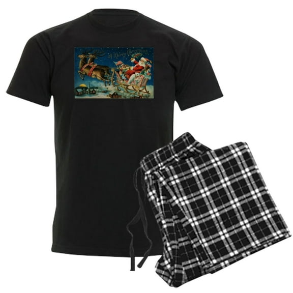 CafePress - Vintage Santa Sleigh Men's Dark Pajamas - Men's Dark Loose Fit Cotton Pajama Set