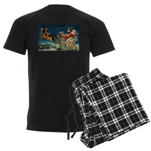 CafePress - Vintage Santa Sleigh Men's Dark Pajamas - Men's Dark Loose Fit Cotton Pajama Set