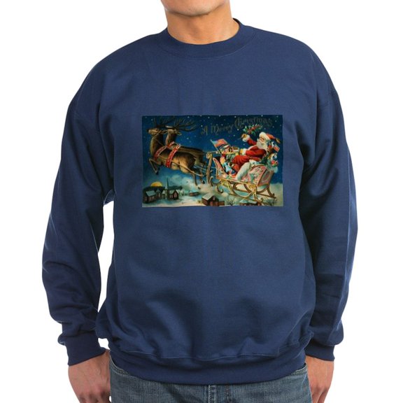 CafePress - Vintage Santa Sleigh Sweatshirt (Dark) - Classic Crew Neck Sweatshirt