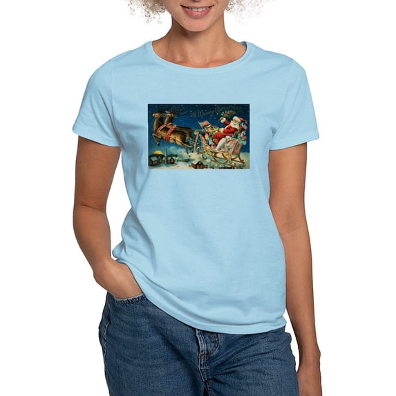 CafePress - Vintage Santa Sleigh T Shirt - Women's Classic T-Shirt